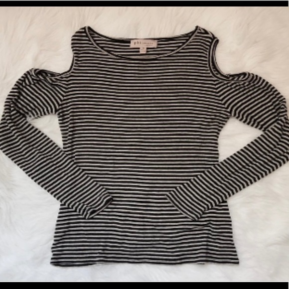 Philosophy Striped Cold Shoulder Long Sleeve Top Size Large - Picture 4 of 7